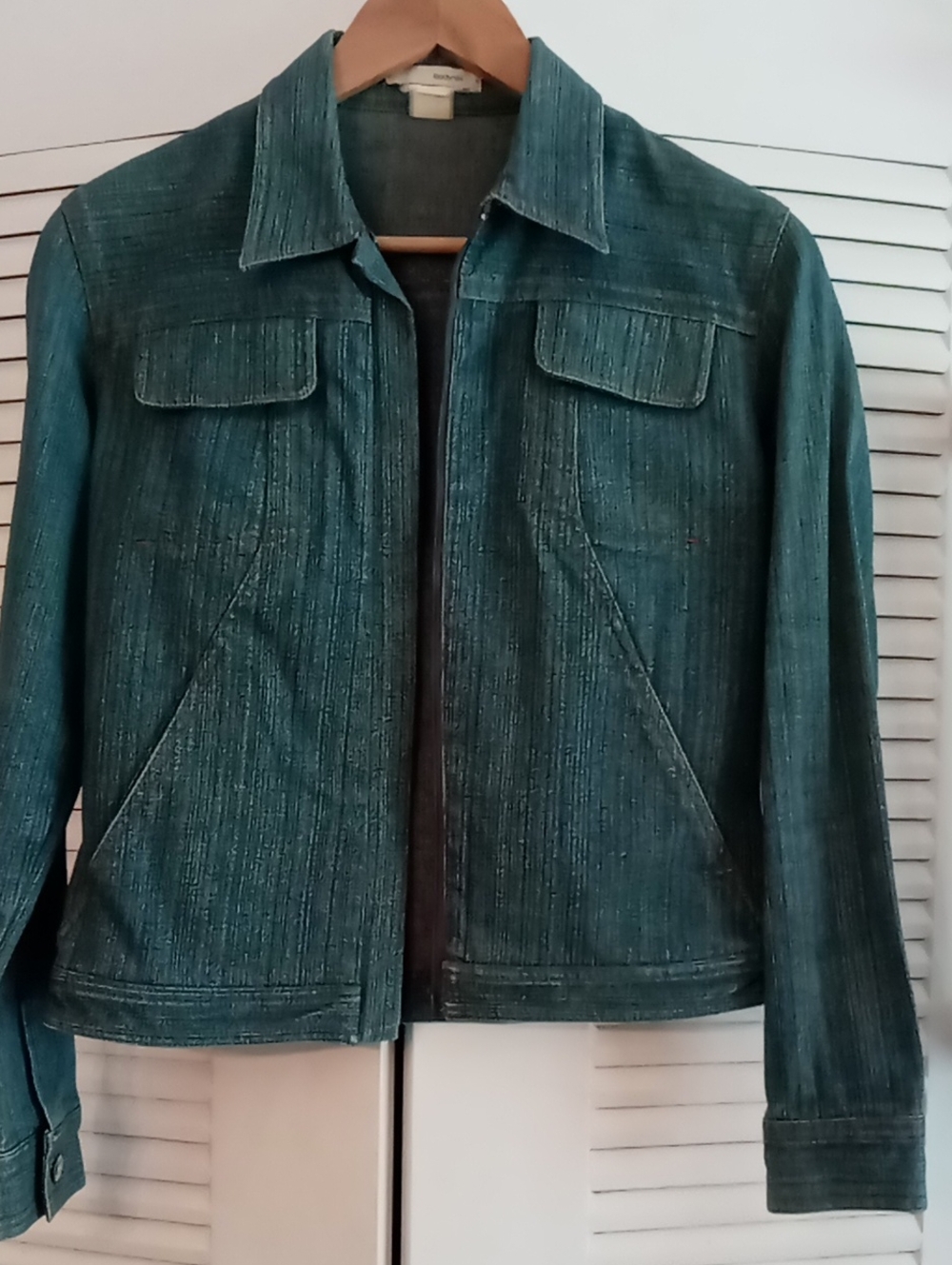 Textured Teal Jean Jacket with Flap Pockets